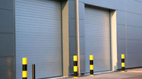 Large metal garage doors.